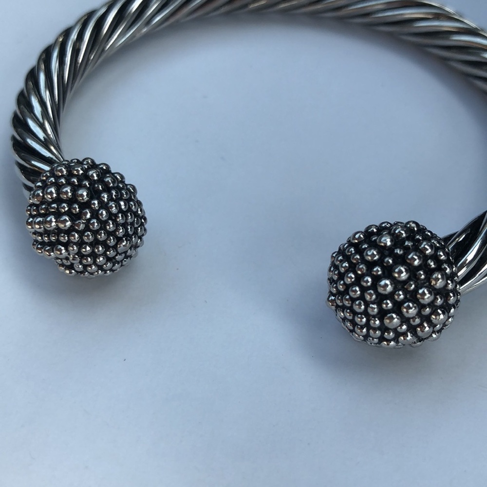 Silvertone Cable Cuff Bangle Bracelet Tiny Bubble… - image 1